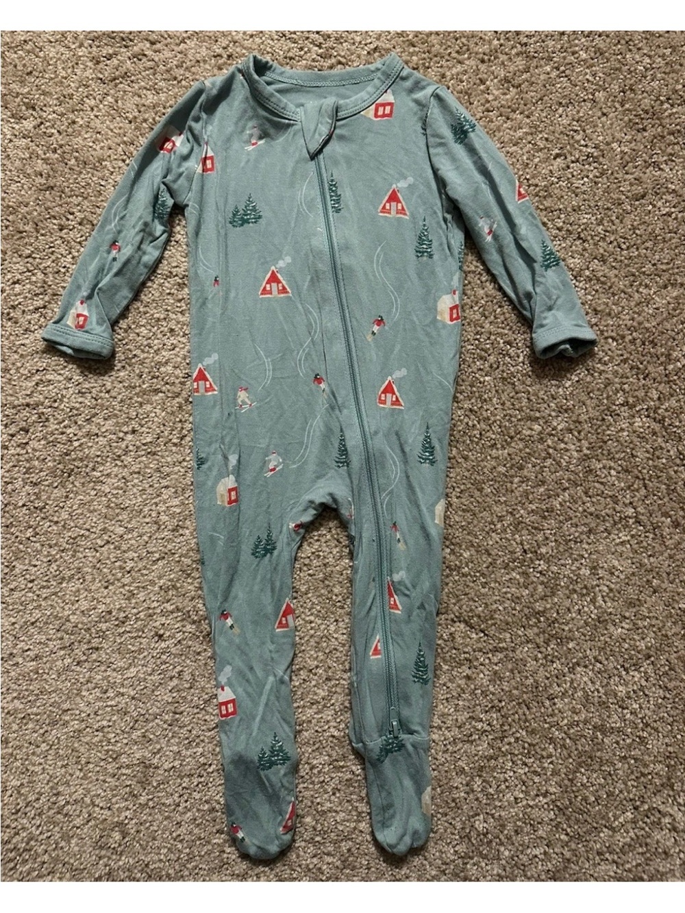 Kyte BABY Sage Green Cabin Print Footed One-Piece Pajamas